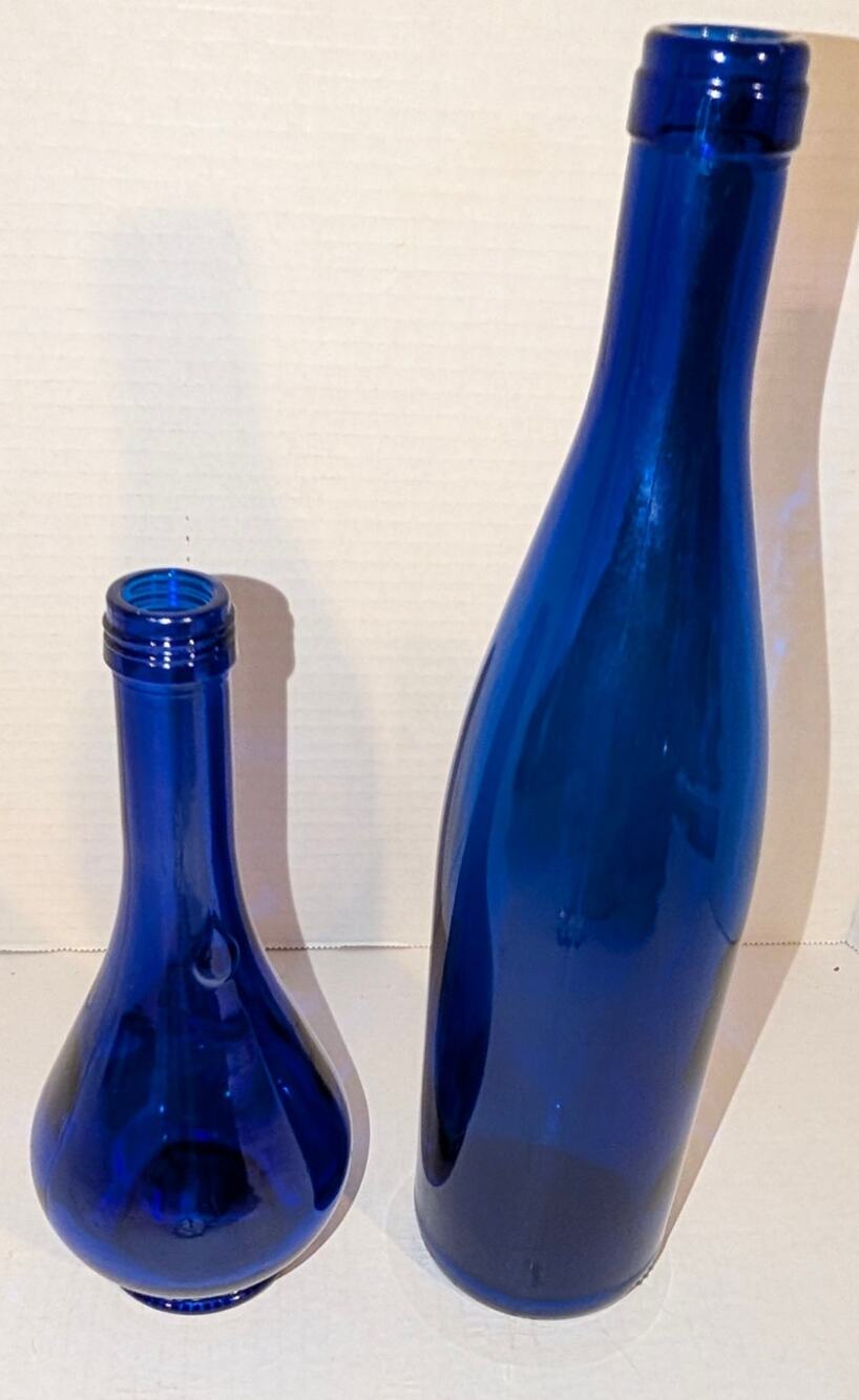Vtg Cobalt Blue Glass Bottles Aqua Della Madonna Teardrop Italy Wine